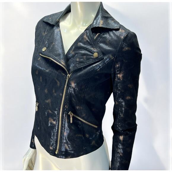 Rock & Republic Moto Jacket Faux Leather Snakeskin Black Gold - Small - Picture 1 of 10